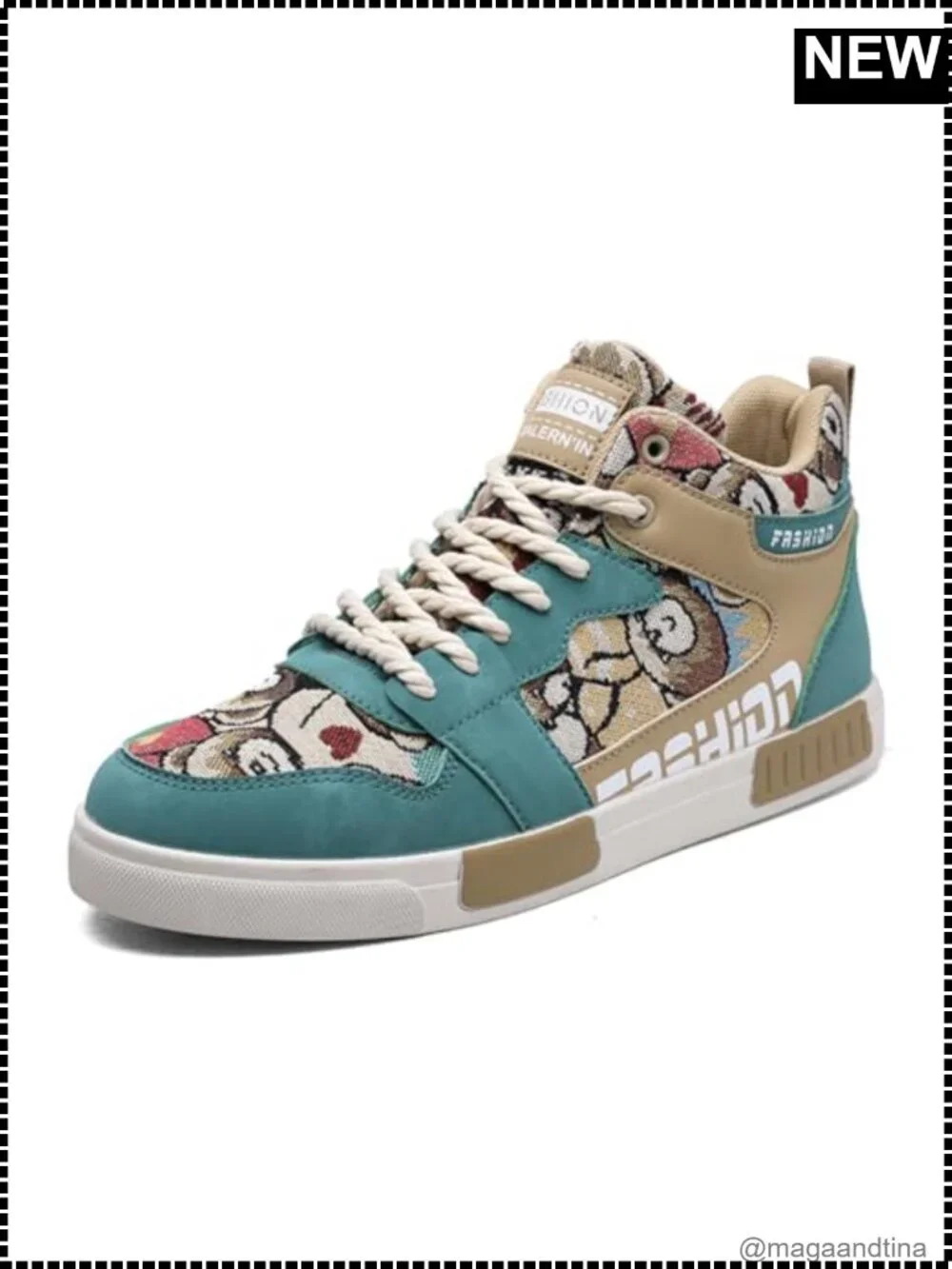 Men's High Top PU Skateboarding Sneakers Lace-Up Athletic Shoes